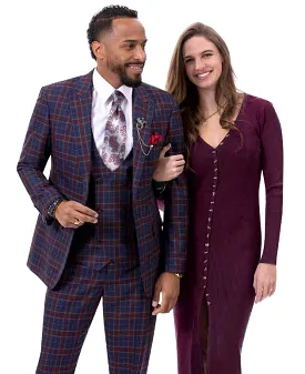 EJ Samuel Blue/Wine Suit M2791