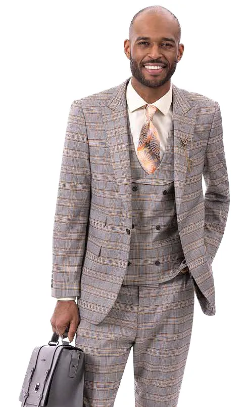 EJ Samuel Grey/Gold Plaid Suit M2793