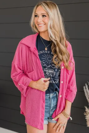 Feeling Bold Ribbed Shirt Jacket- Hot Pink