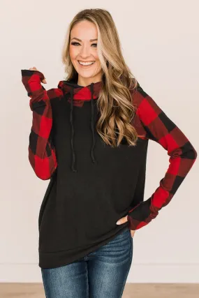 Fireside Feelings Hooded Top- Black & Red