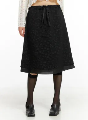 Floral Mesh Midi Skirt CA412