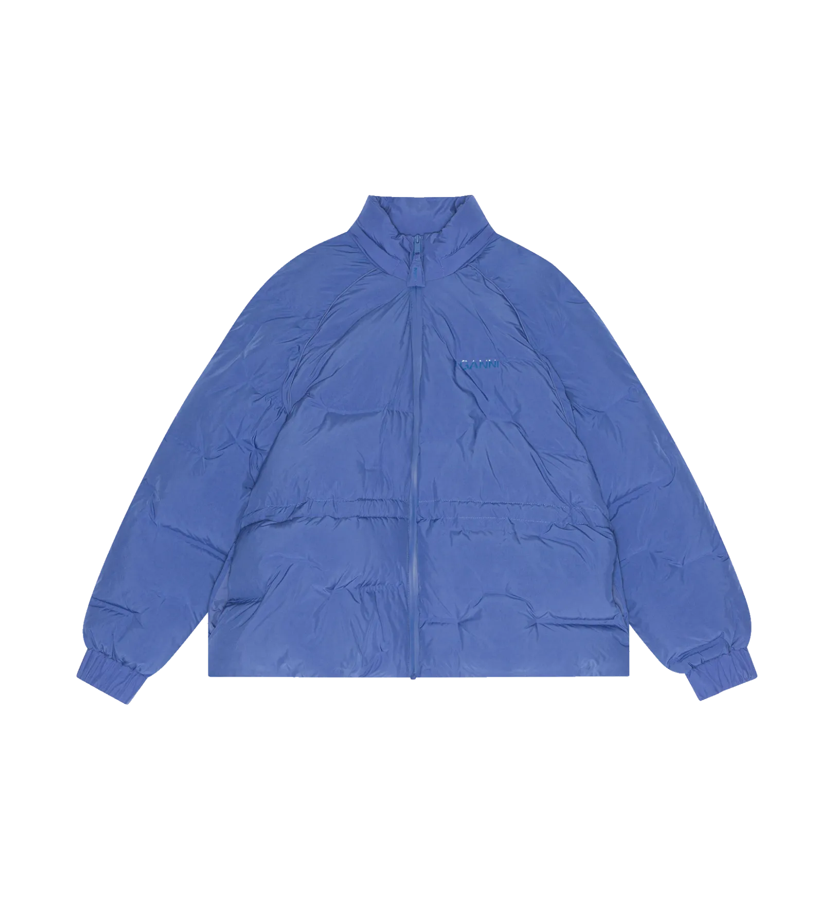 GANNI Blue Soft Puffer Short Raglan Jacket