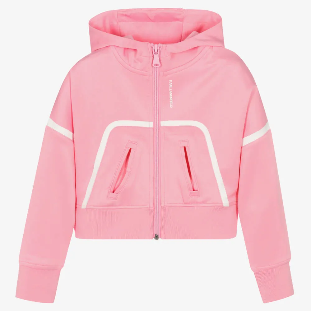 Girls Pink Logo Zip-Up Hoodie