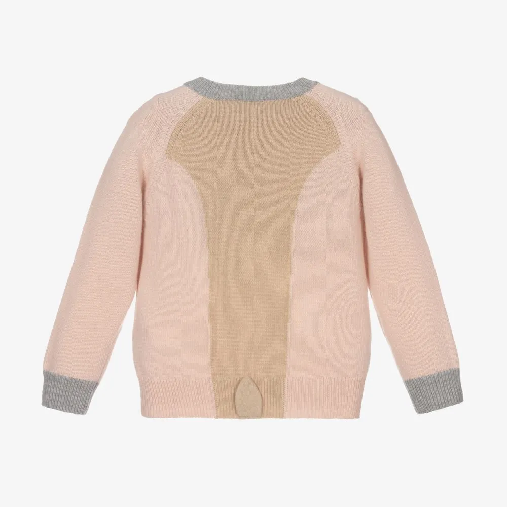 Girls Pink Wool Deer Sweater