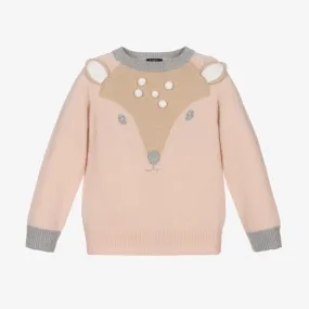 Girls Pink Wool Deer Sweater