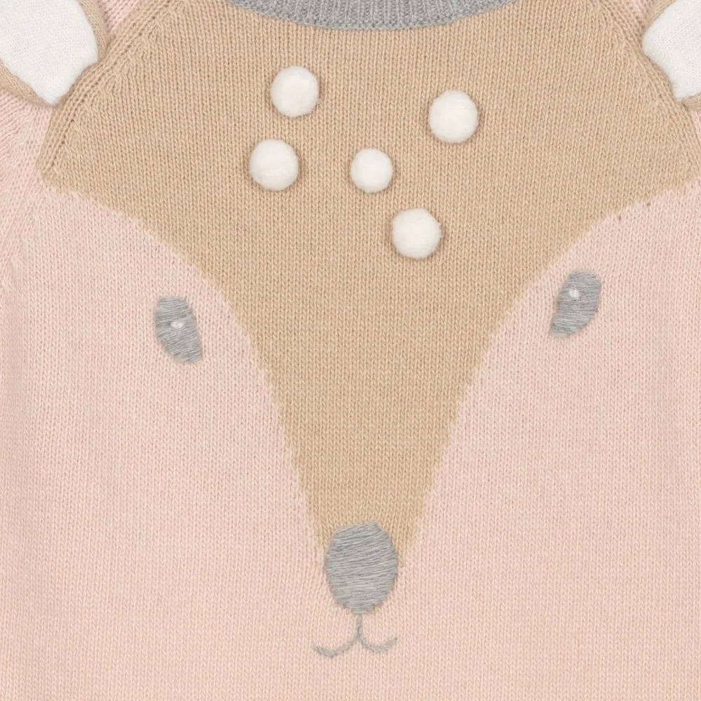 Girls Pink Wool Deer Sweater