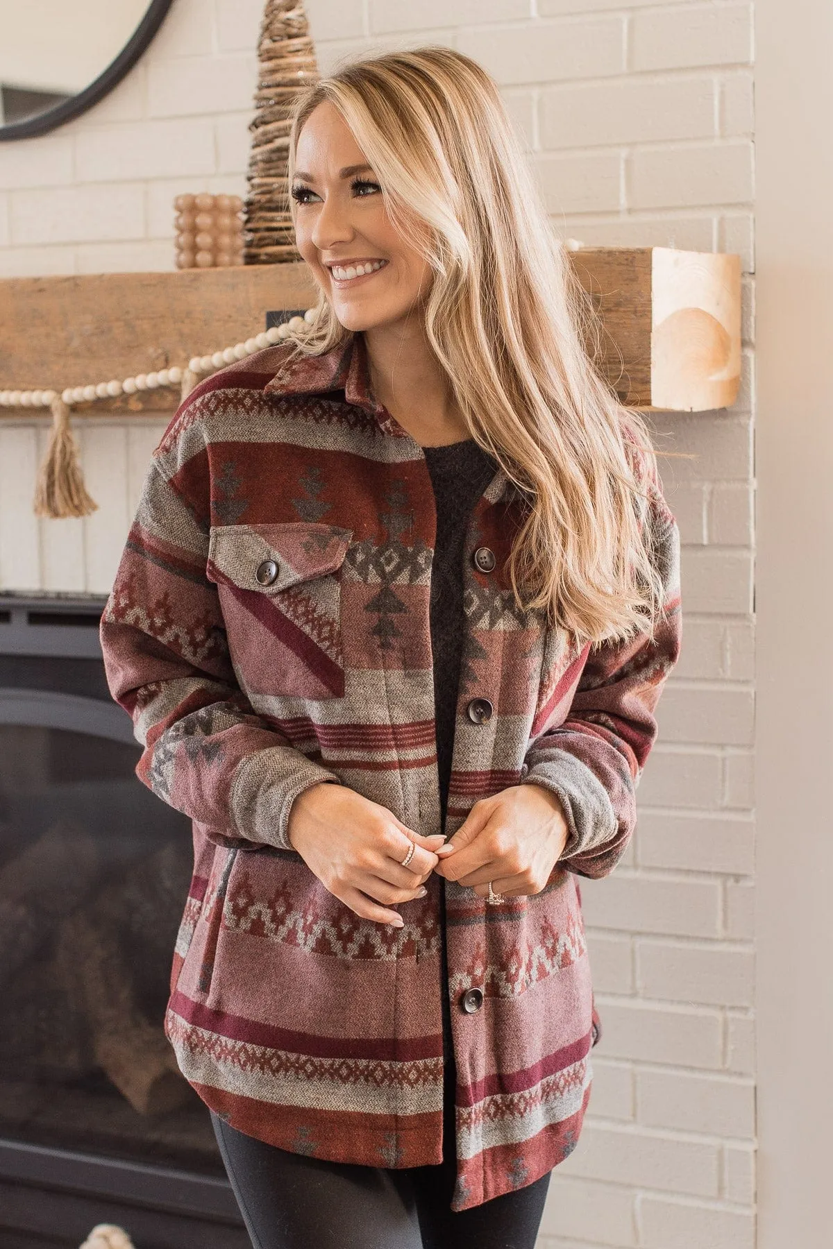 Heading Out Knit Button Jacket- Charcoal & Burgundy