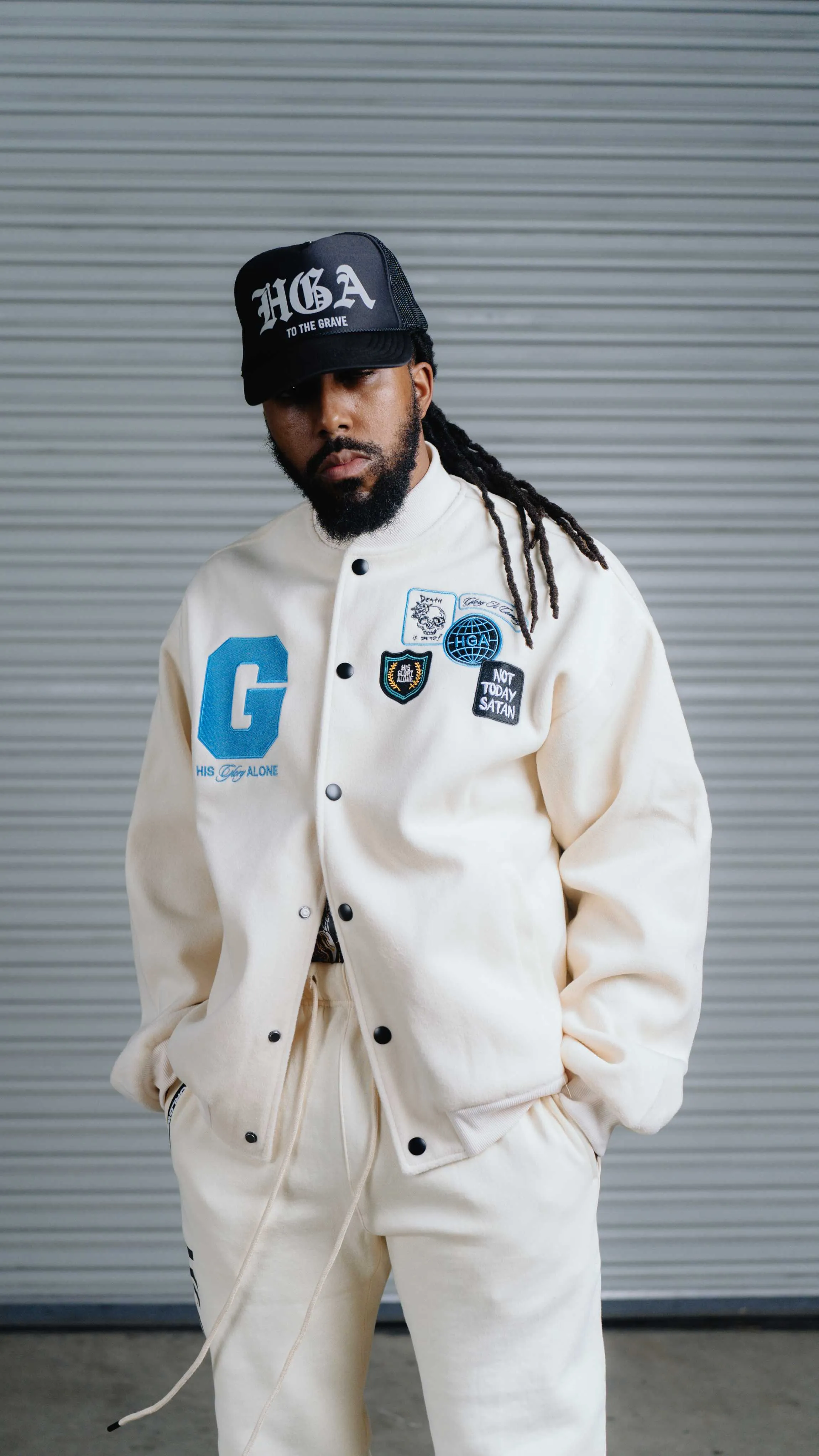 His Glory Alone Letterman Jacket (Carolina Blue)