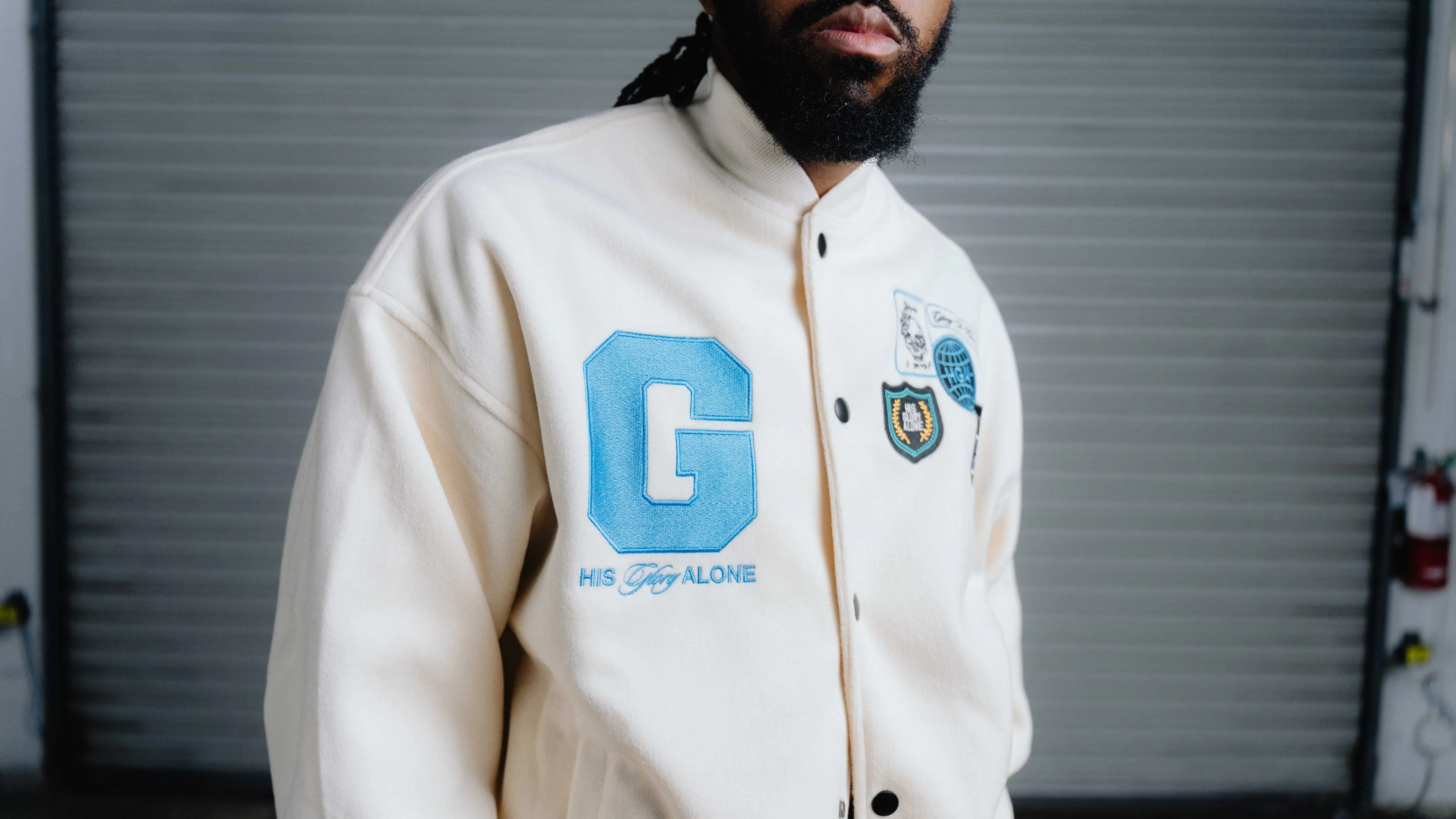 His Glory Alone Letterman Jacket (Carolina Blue)