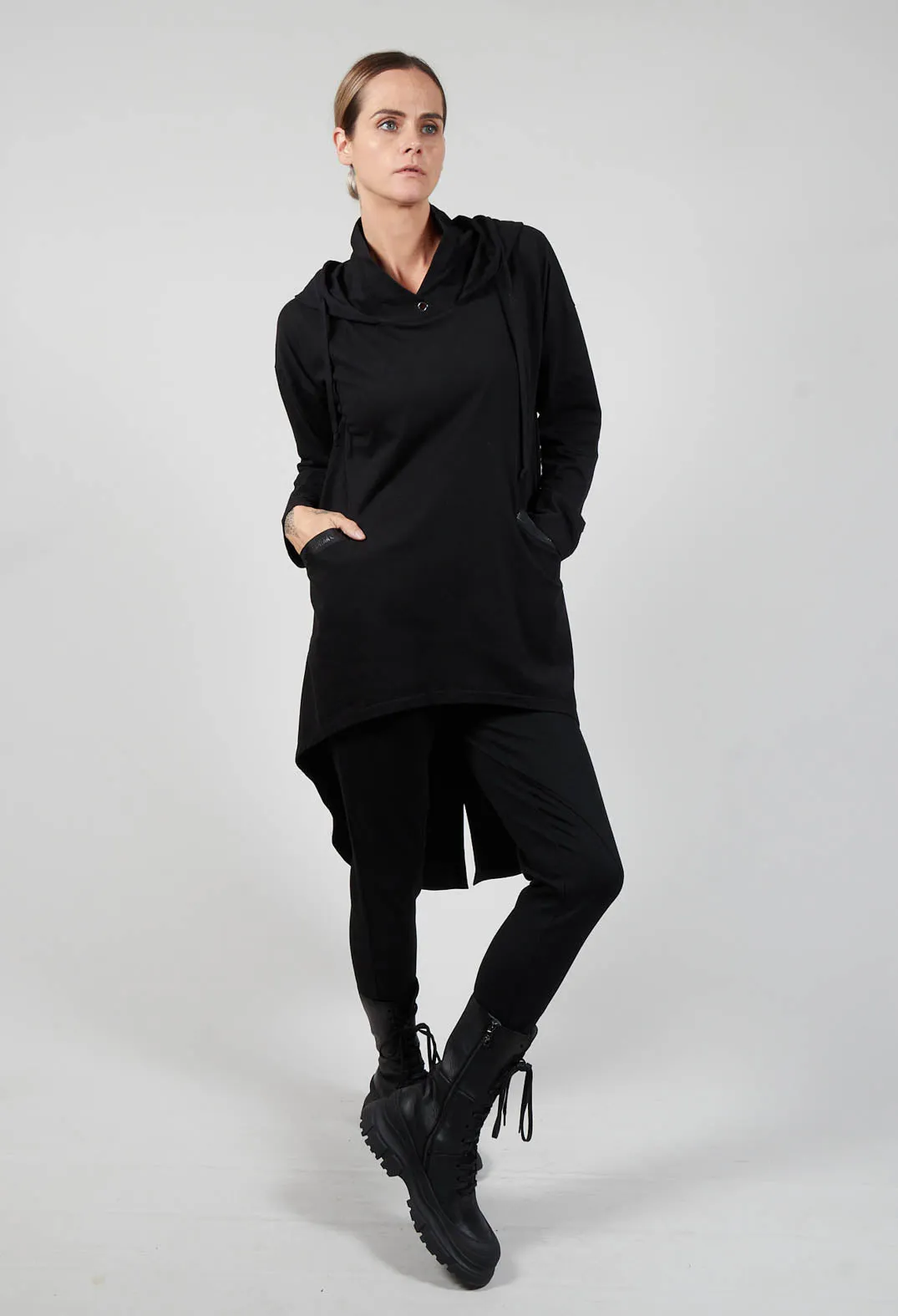 Hooded Jersey Tunic in Black