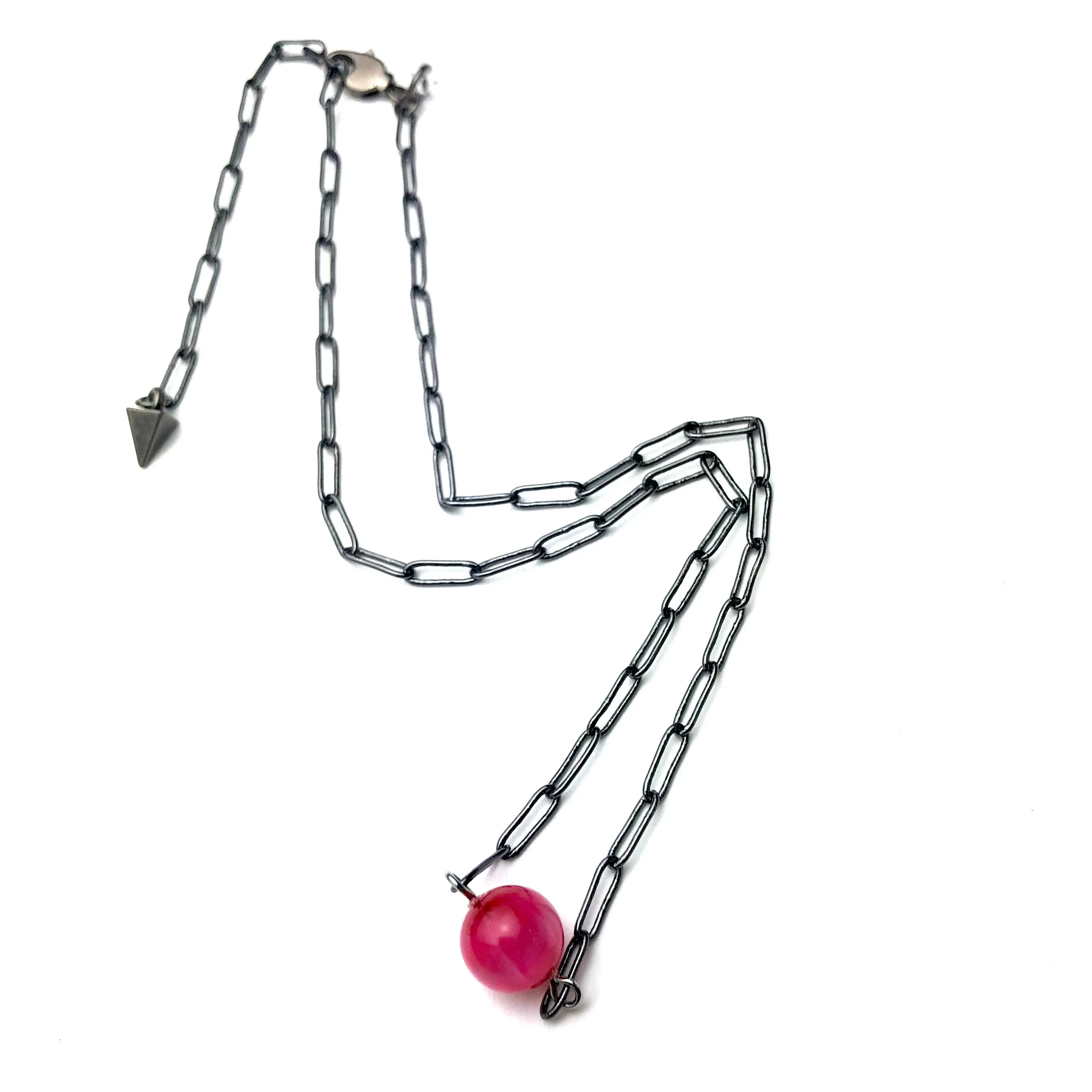 Hot Pink Marbled Moonglow Bauble Paperclip Necklace