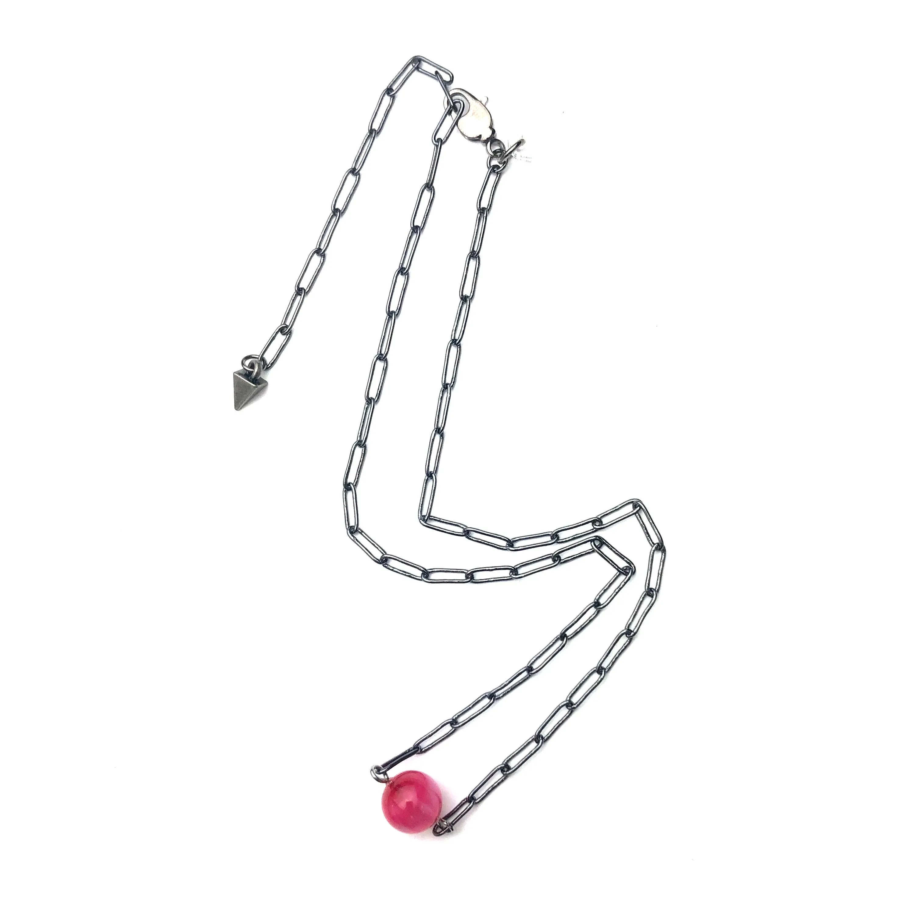 Hot Pink Marbled Moonglow Bauble Paperclip Necklace