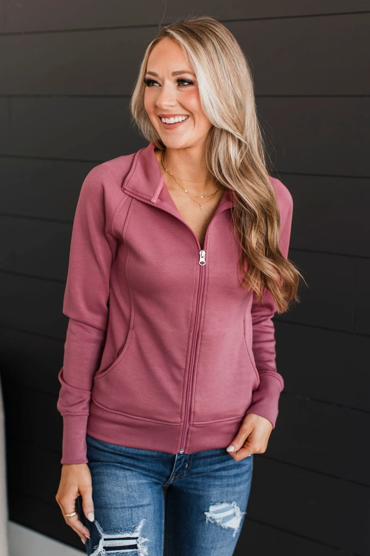 Keep Crushing It Zip-Up Jacket- Rose