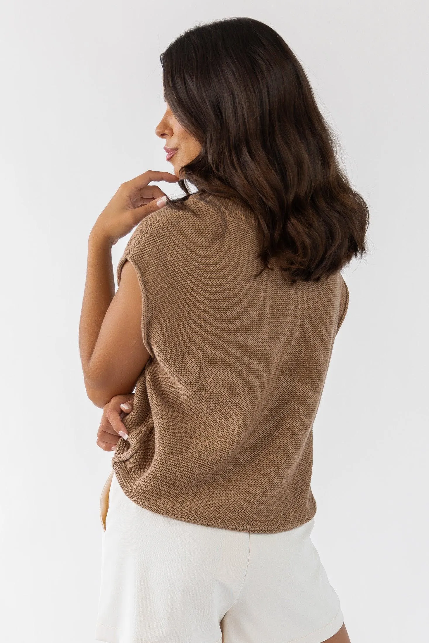 Knox Tan Exposed Hem Sweater