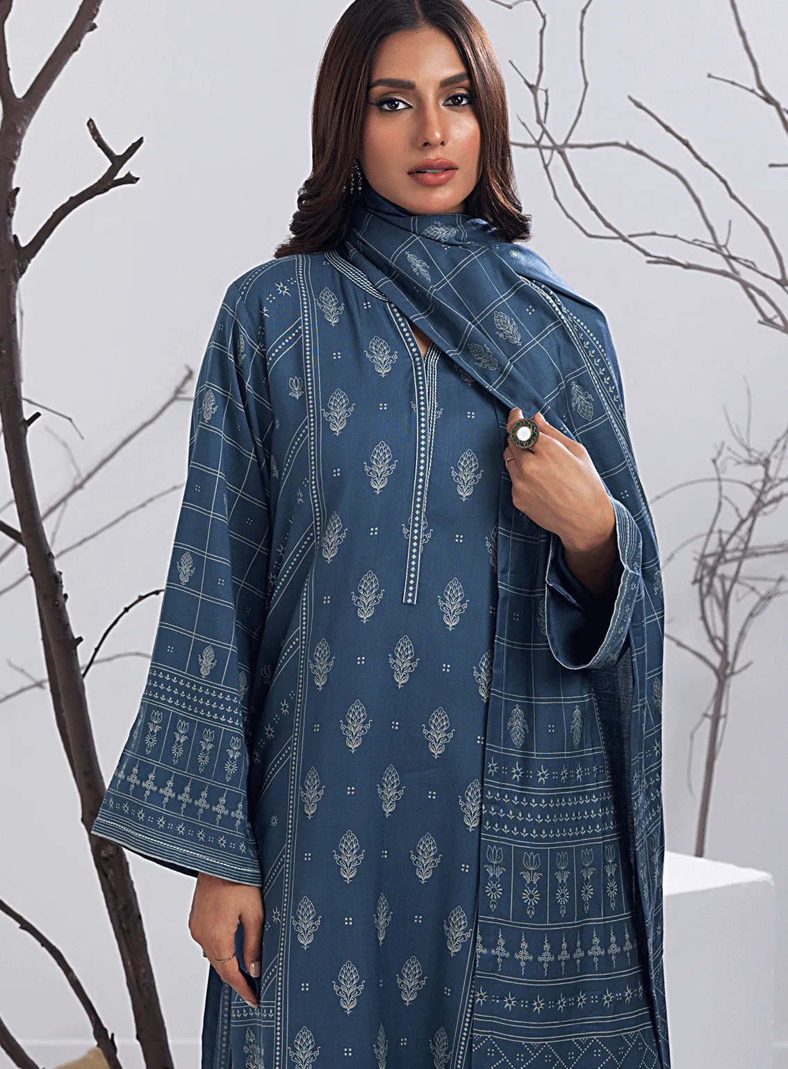 Lakhany Printed Cashmi Vool Unstitched 3 Piece Suit - LSM23CV LG-AM-0053-C