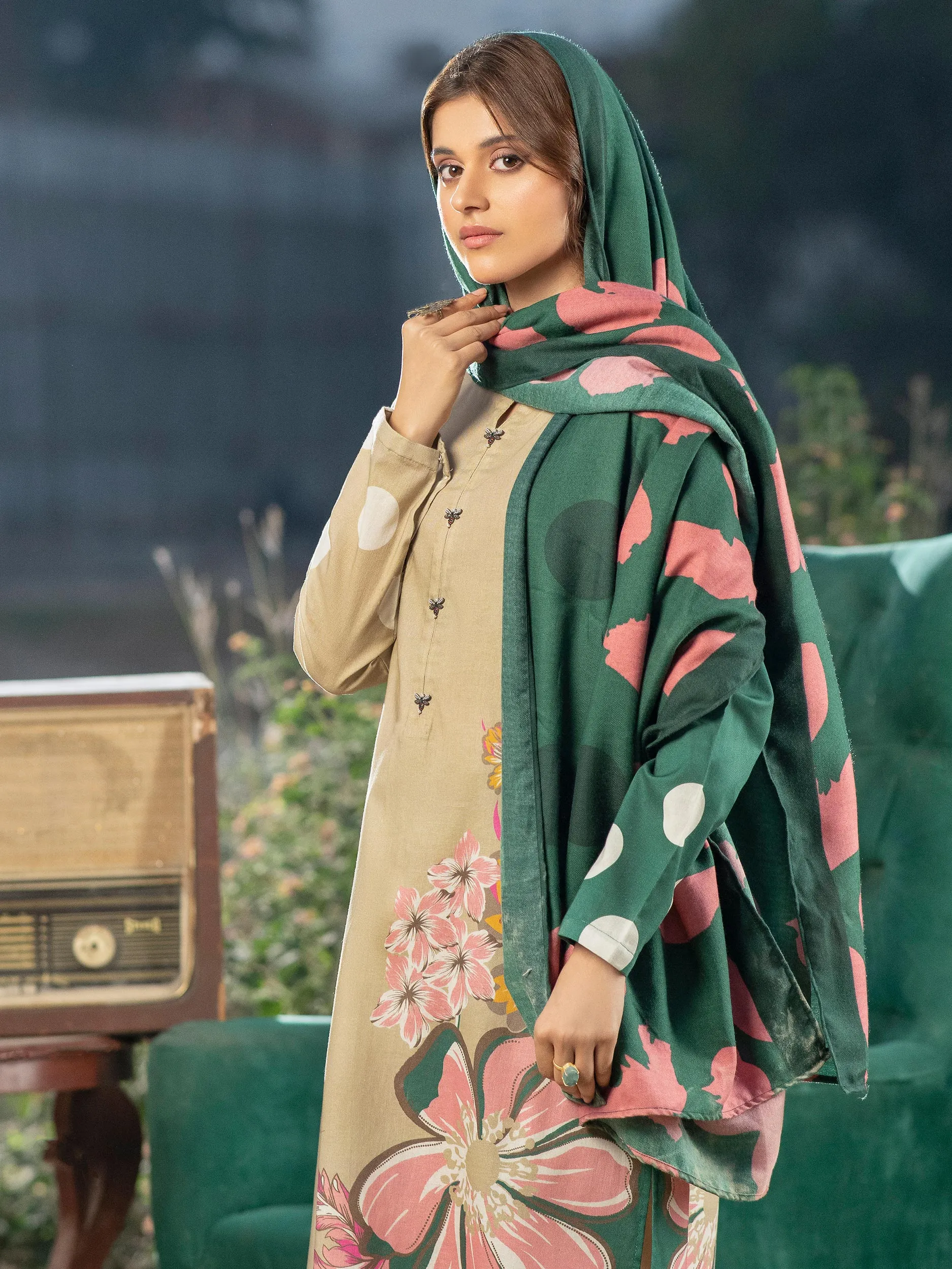 Limelight Winter Unstitched Printed Khaddar 3Pc Suit U2603 Beige