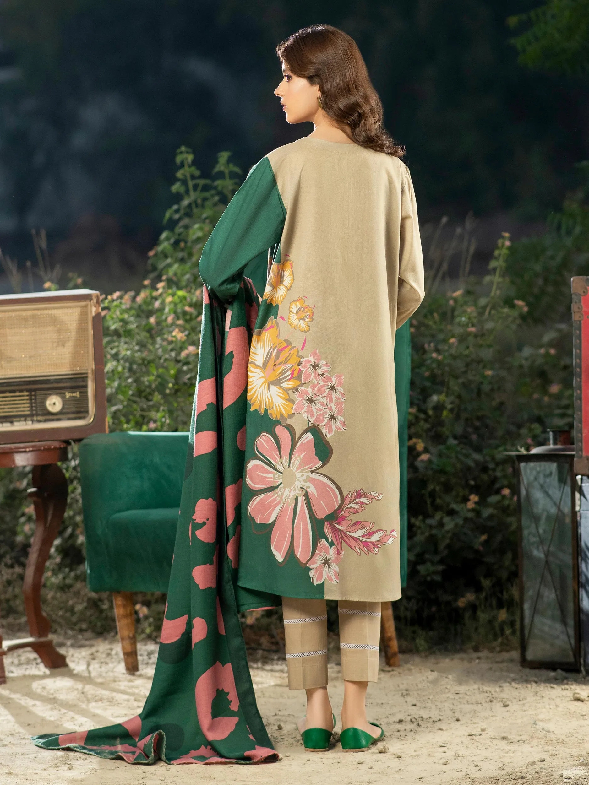 Limelight Winter Unstitched Printed Khaddar 3Pc Suit U2603 Beige