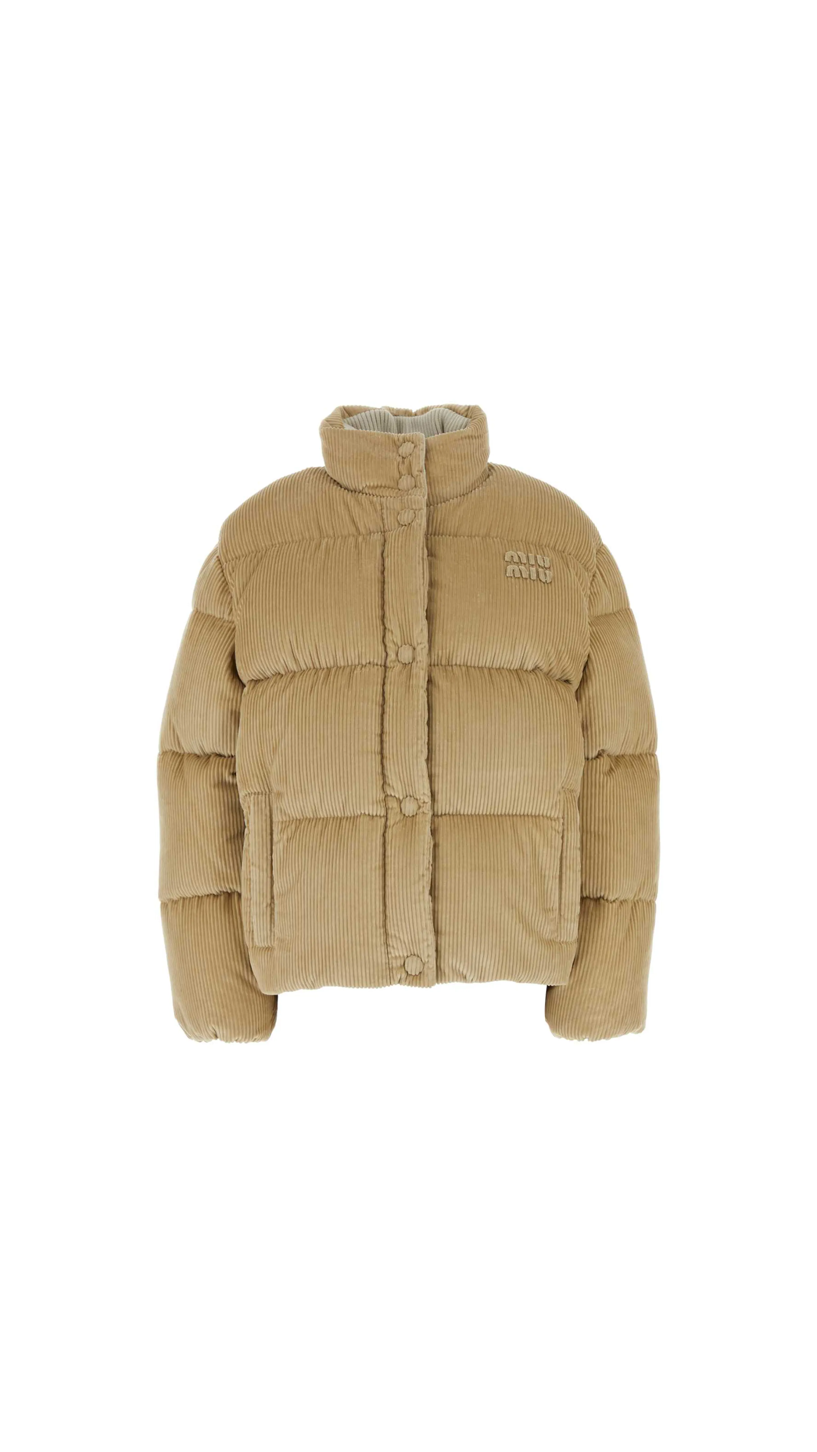 Long Corduroy Padded Down Jacket - Sand Beige