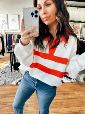 Long Sleeve Collared Red Contrast Top