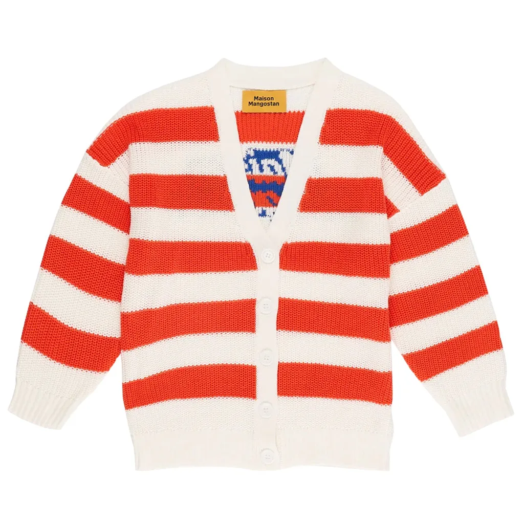 Maison Mangostan Child Stripes Cardigan Red And White