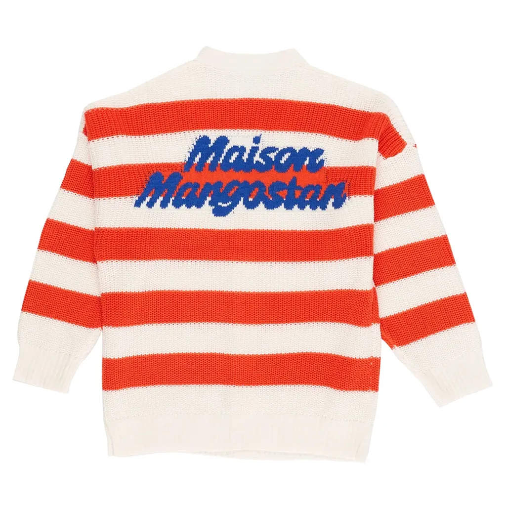 Maison Mangostan Child Stripes Cardigan Red And White