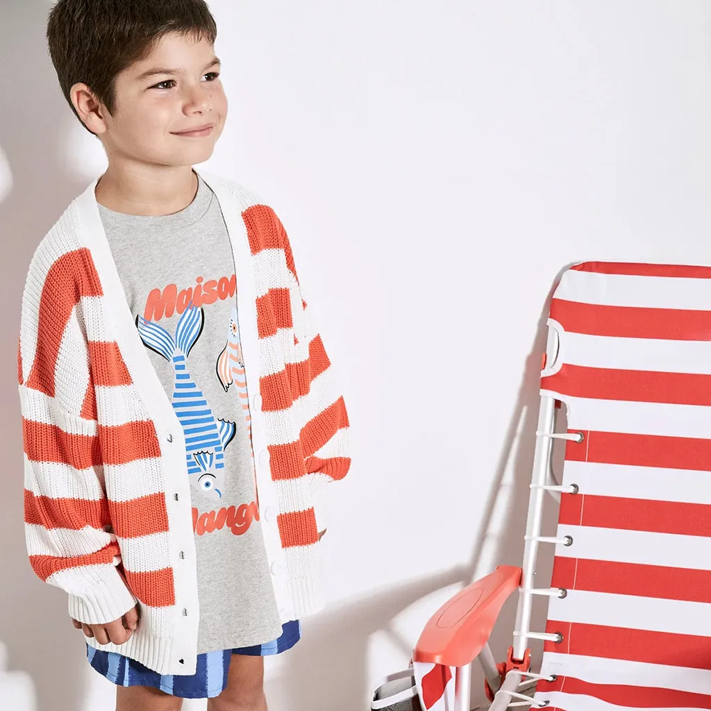 Maison Mangostan Child Stripes Cardigan Red And White