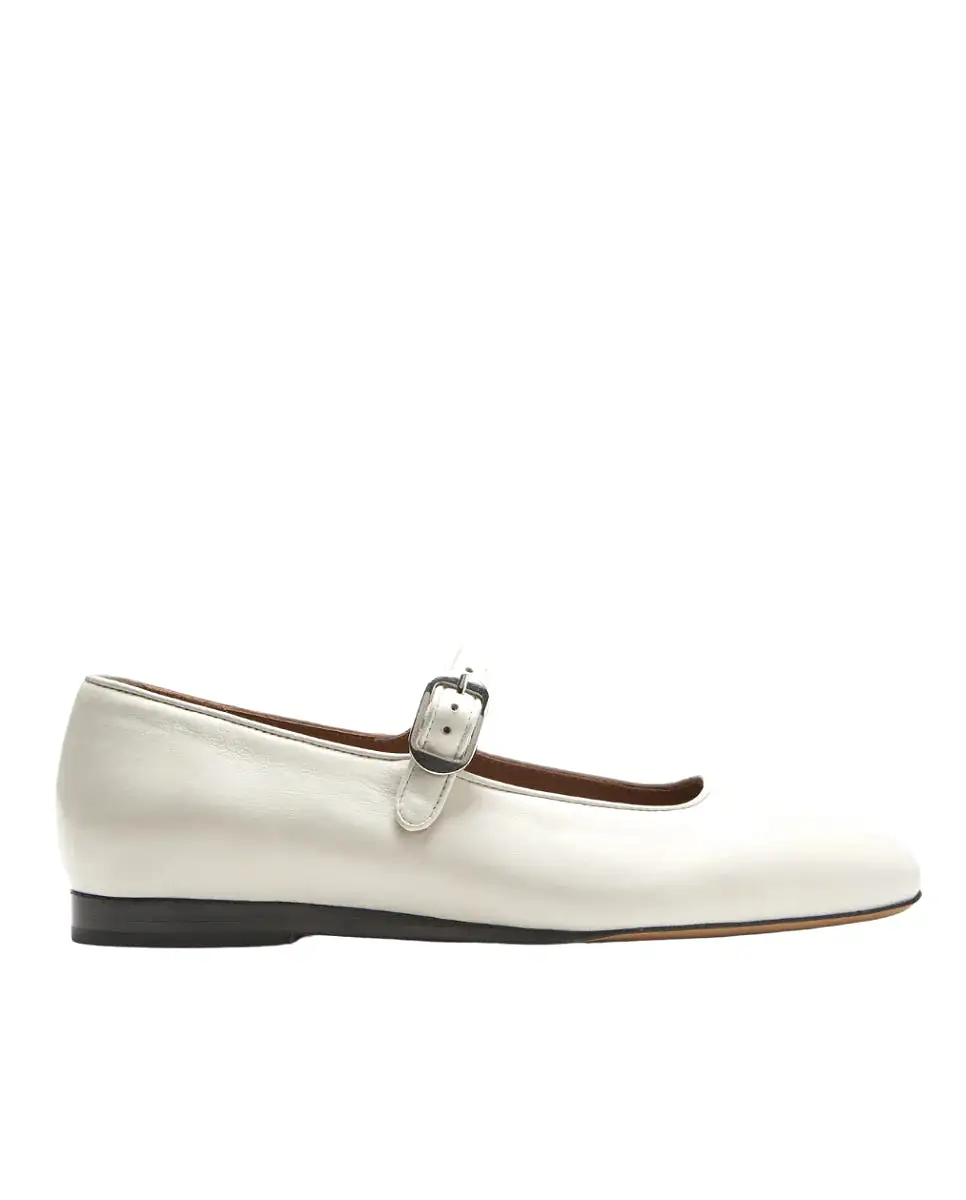 Mary Jane Ballet Flat - Ecru Leather