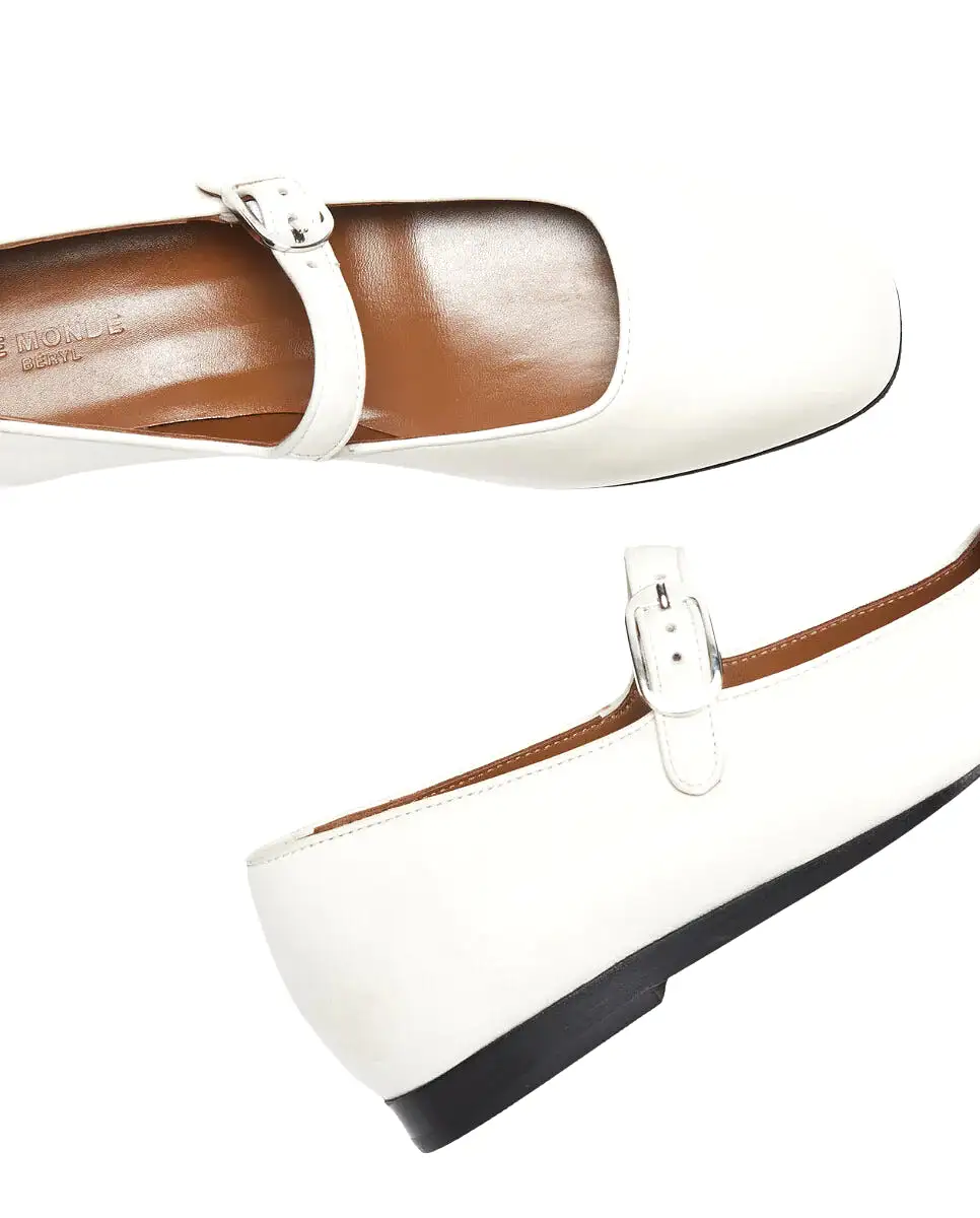 Mary Jane Ballet Flat - Ecru Leather