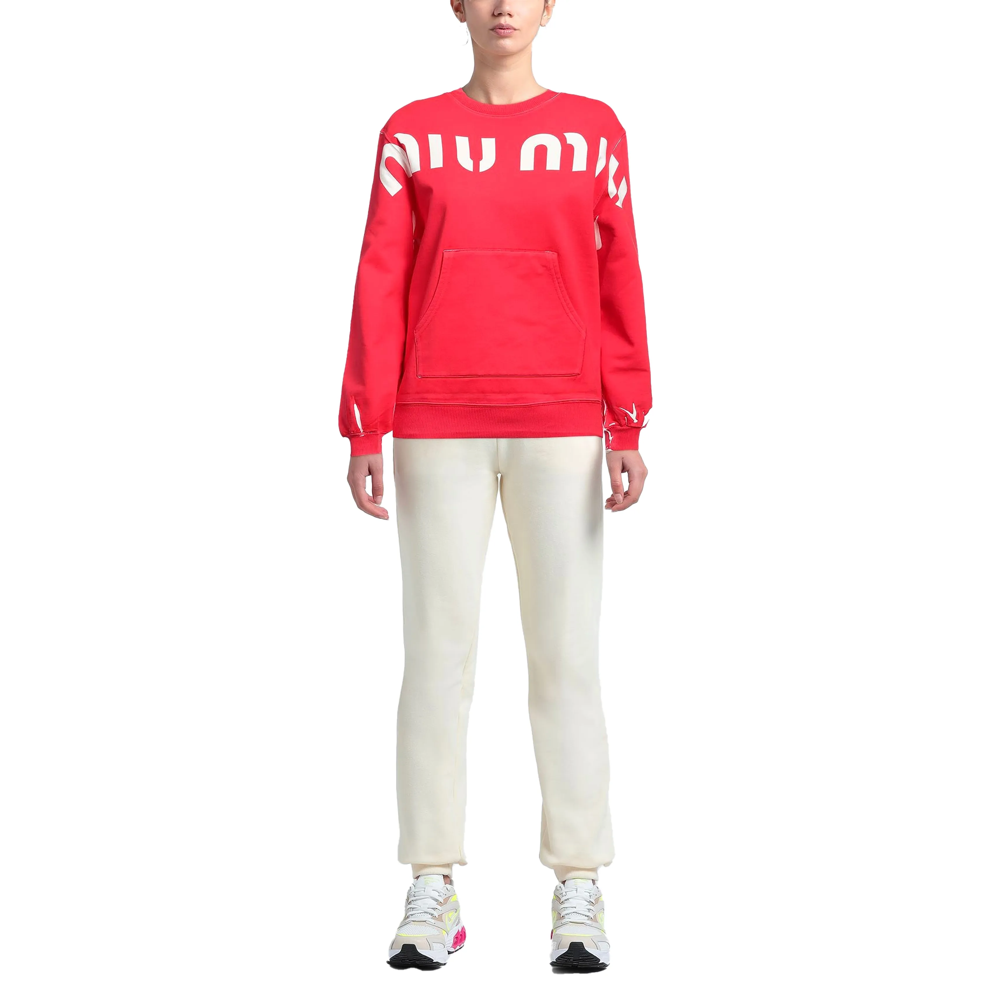 MiuMiu  |Sweat U-Neck Long Sleeves Logo Hoodies & Sweatshirts