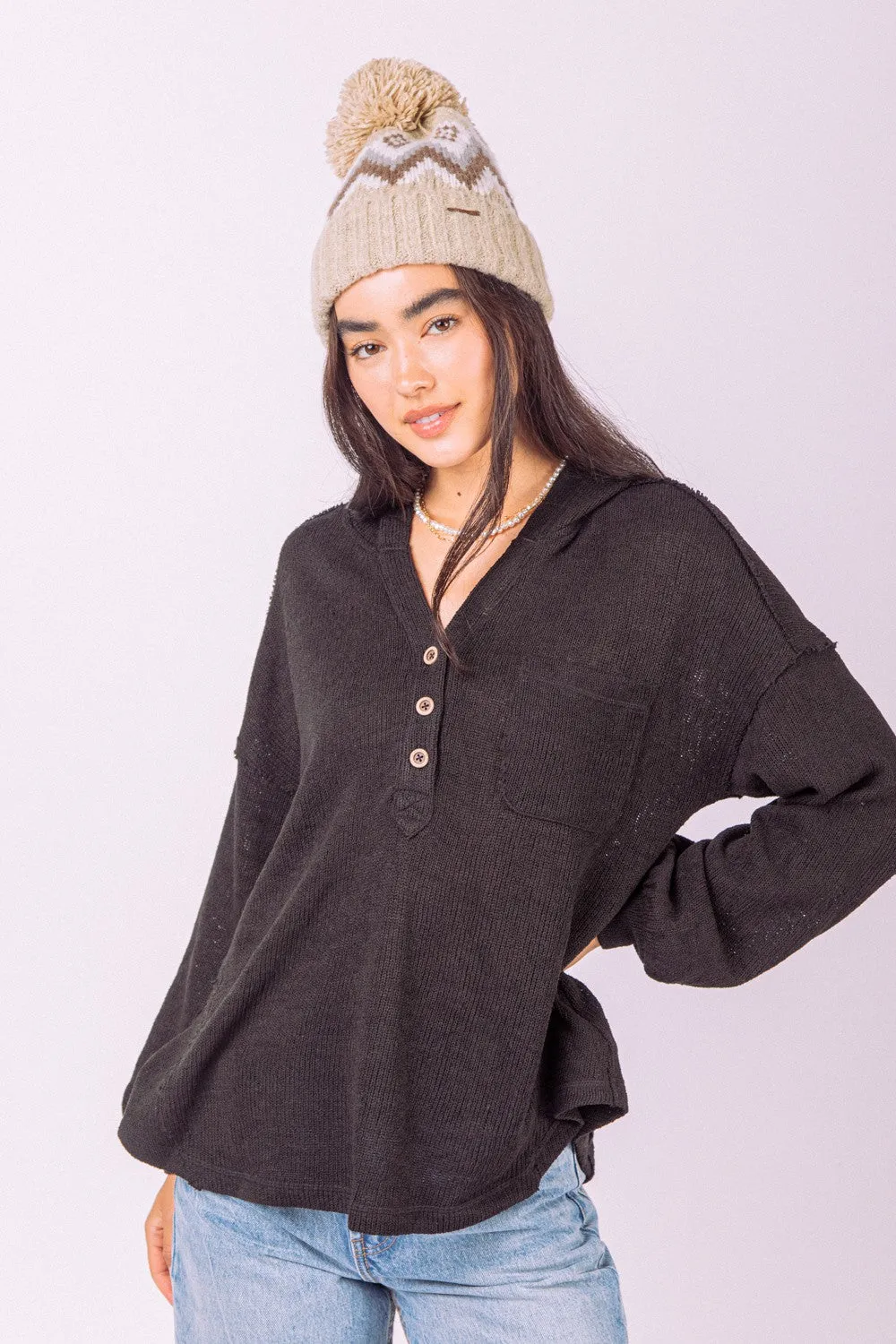 Oversized Hooded Knit Top