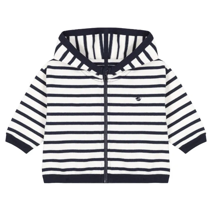 Petit Bateau Baby Hooded Sweatshirt Navy Blue Stripes