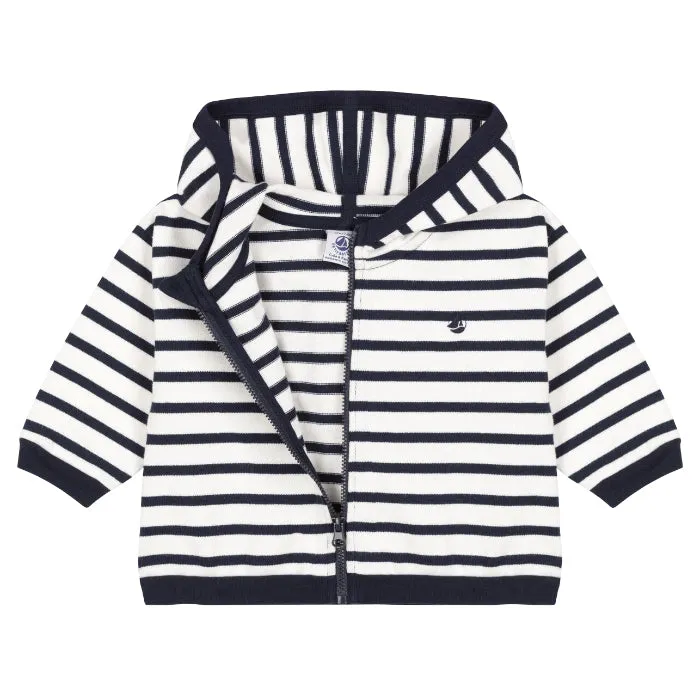 Petit Bateau Baby Hooded Sweatshirt Navy Blue Stripes