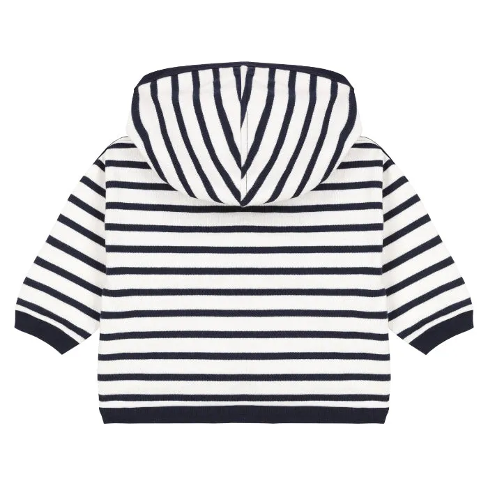 Petit Bateau Baby Hooded Sweatshirt Navy Blue Stripes