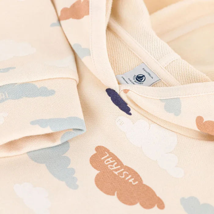 Petit Bateau Child Hooded Sweatshirt Cream With Clouds Print