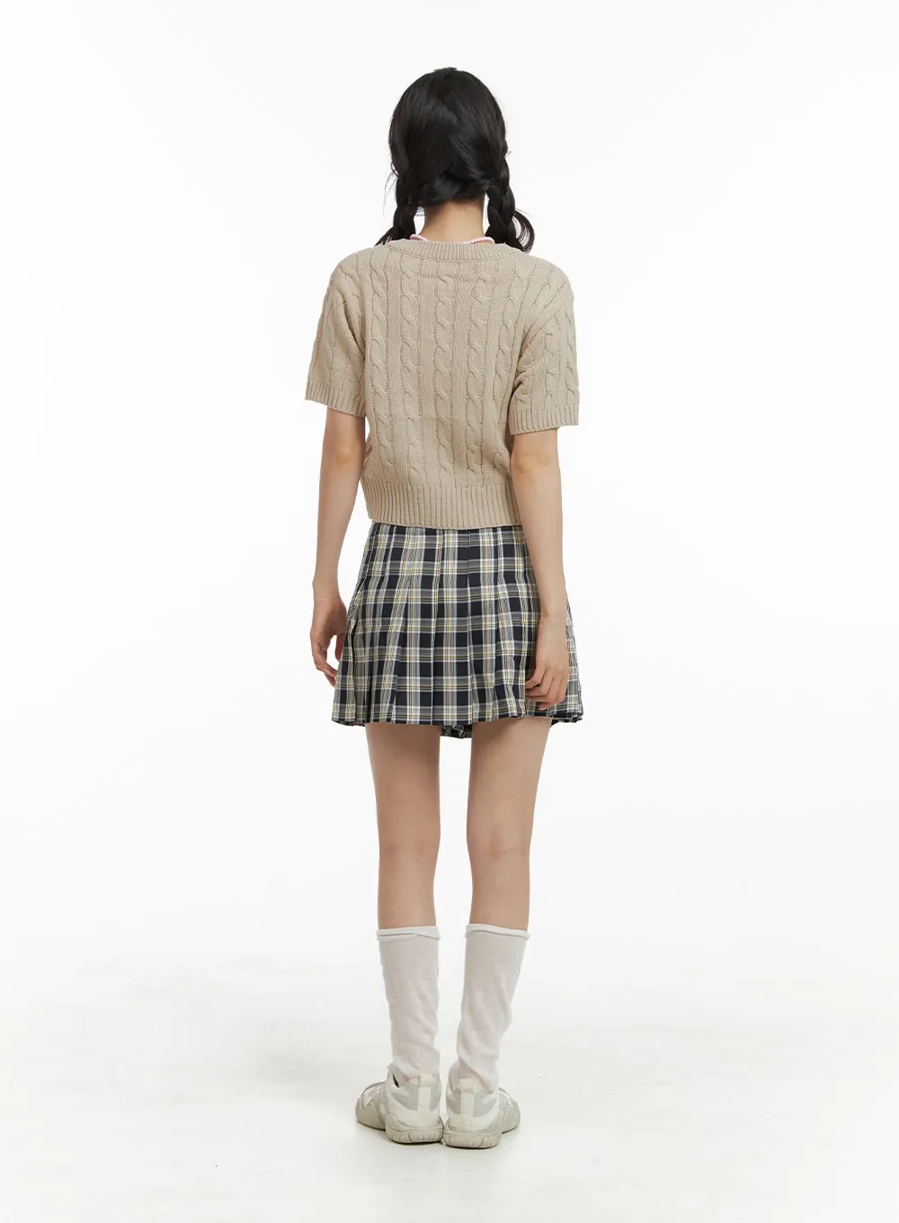 Pleated Check Mini Skirt OM420