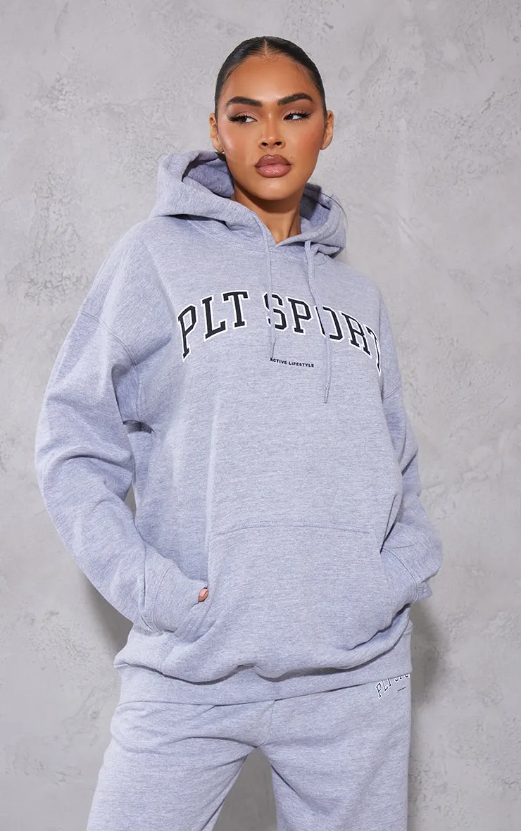 Plt Grey Marl Sport Print Oversized Hoodie