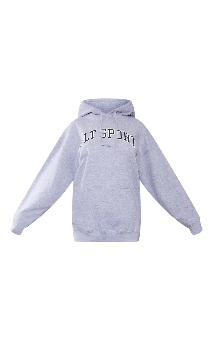 Plt Grey Marl Sport Print Oversized Hoodie