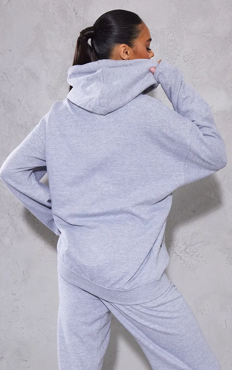 Plt Grey Marl Sport Print Oversized Hoodie