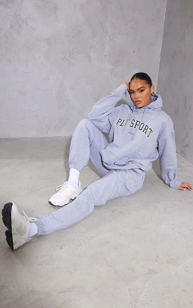 Plt Grey Marl Sport Print Oversized Hoodie