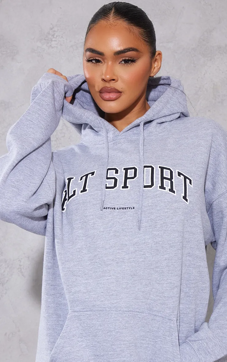 Plt Grey Marl Sport Print Oversized Hoodie