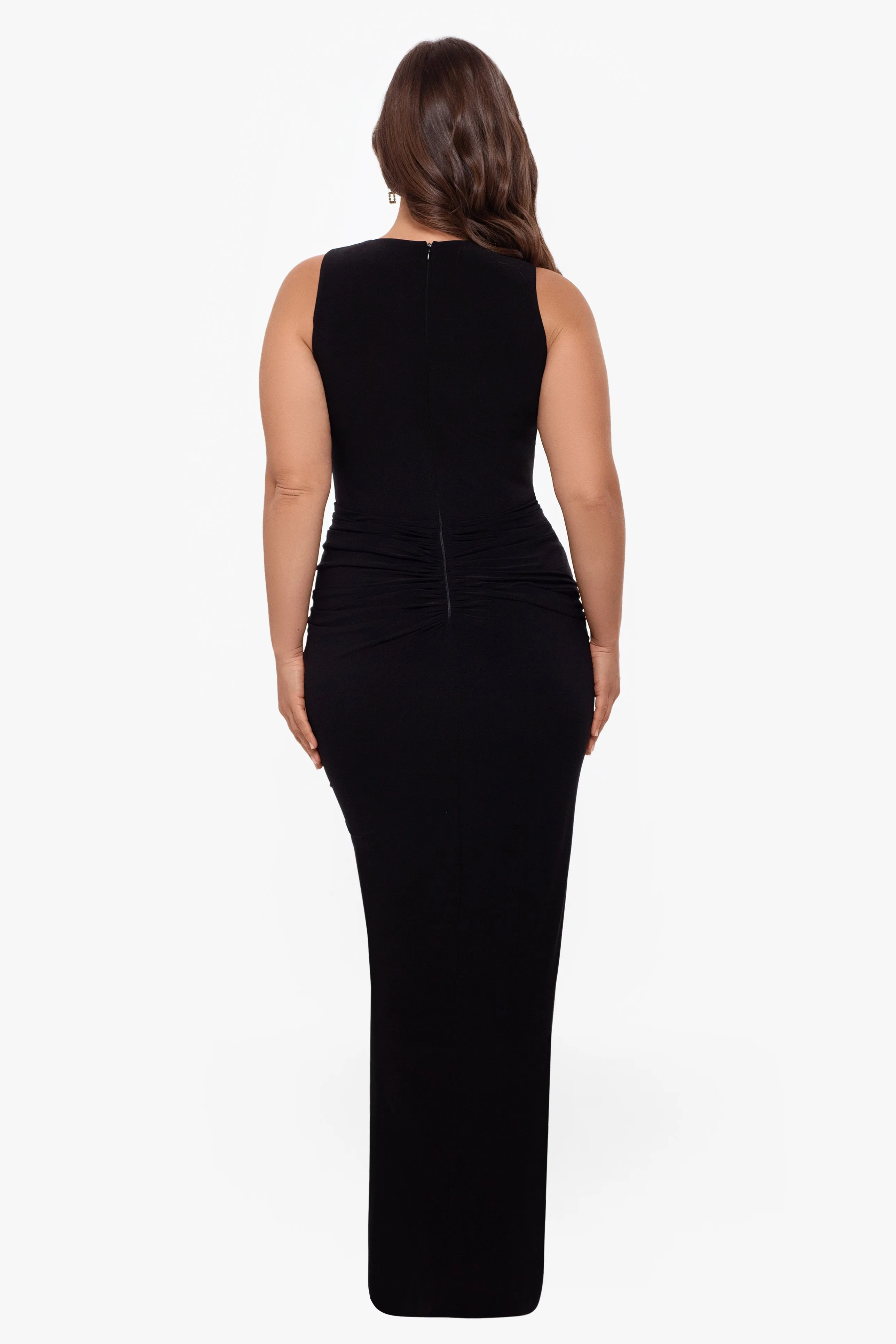 Plus Bobbi Long Ruffled V-Neck Gown