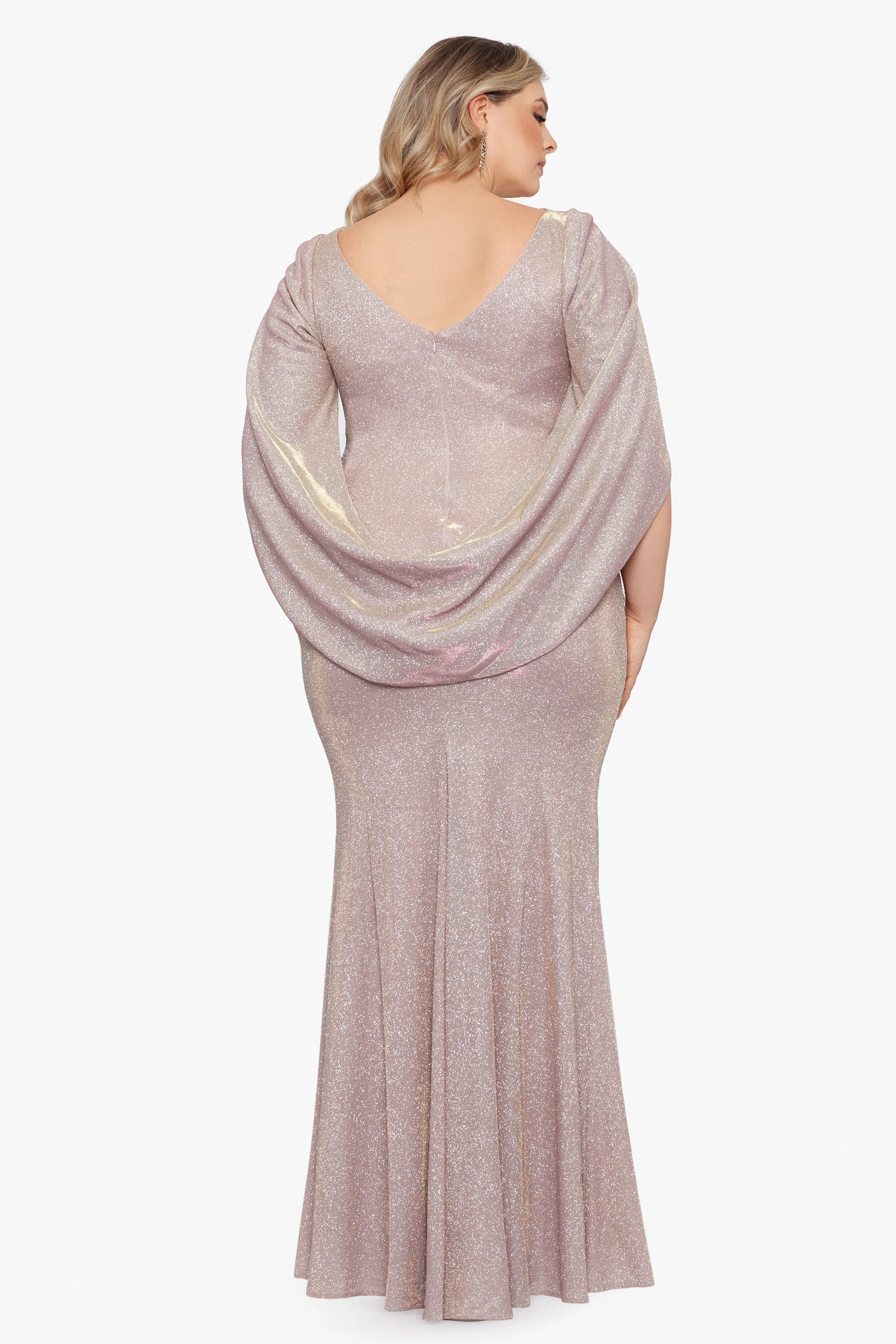 Plus Gracie Long Glitter Galaxy Cowl Neck Back Dress