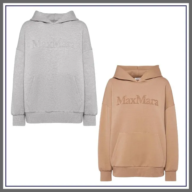 S Max Mara  |Long Sleeves Cotton Logo Hoodies & Sweatshirts