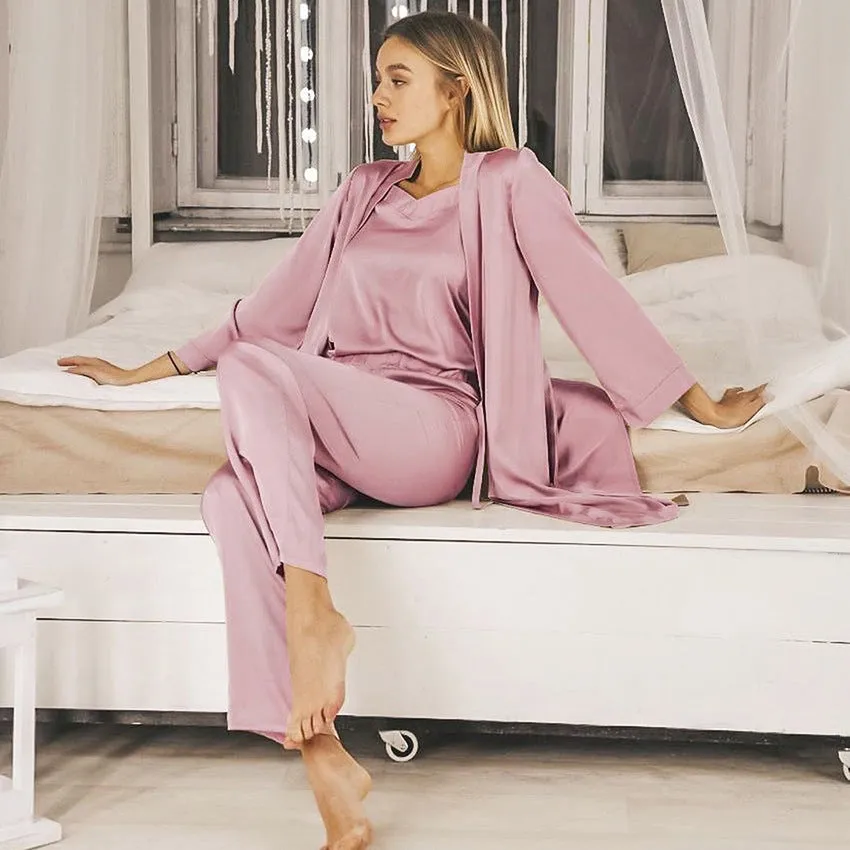 Satin Pink Simple Pajamas Suit