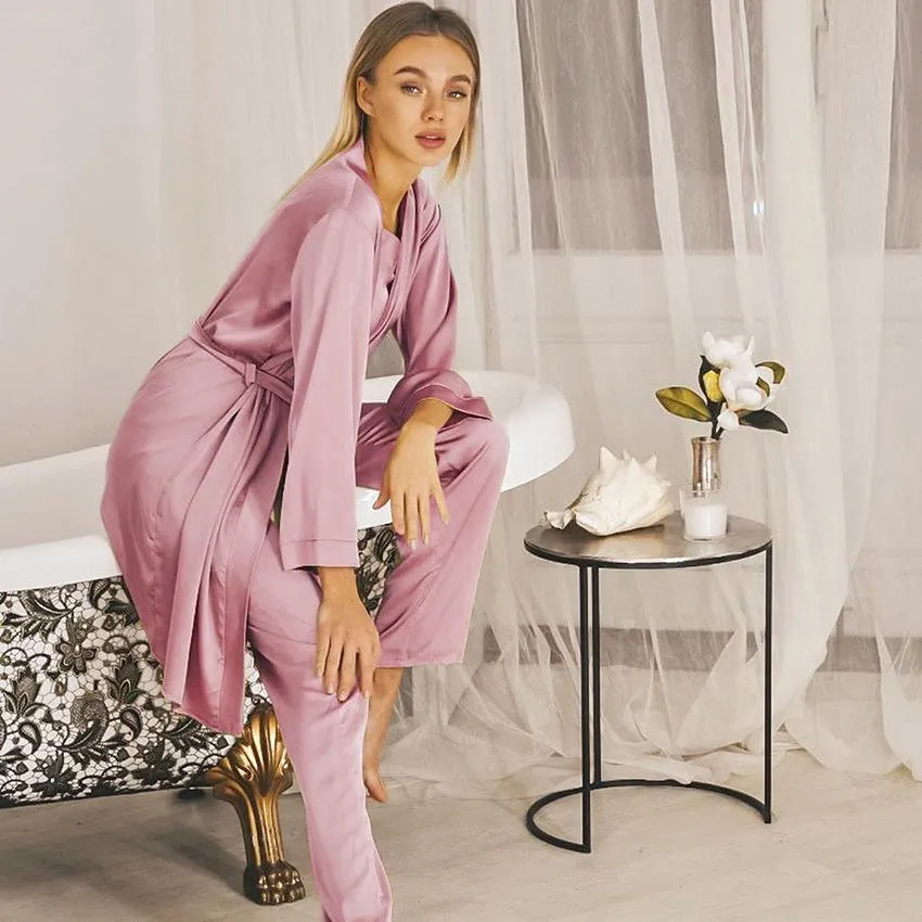 Satin Pink Simple Pajamas Suit