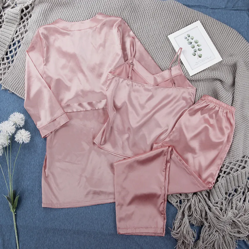 Satin Pink Simple Pajamas Suit