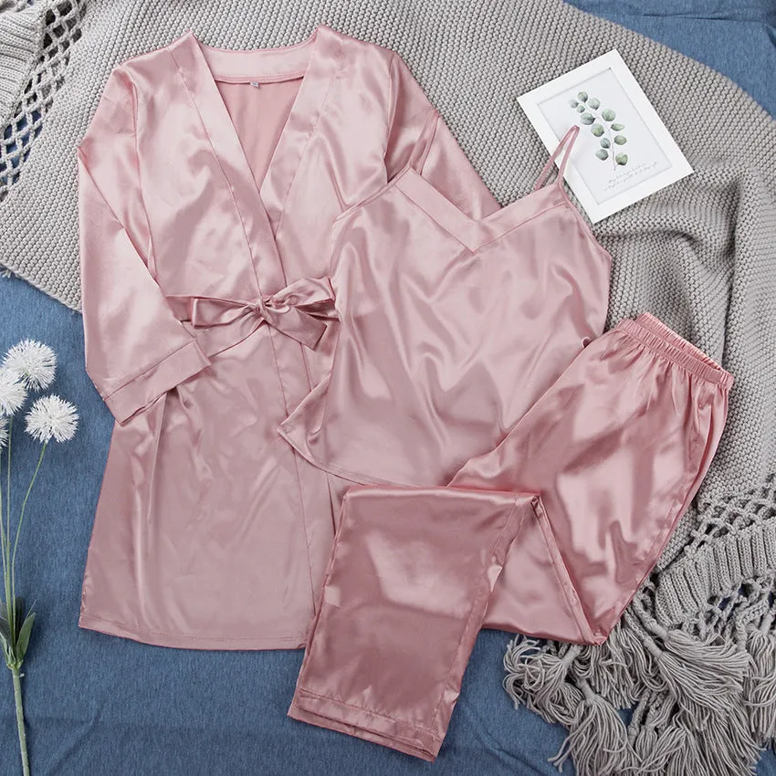 Satin Pink Simple Pajamas Suit