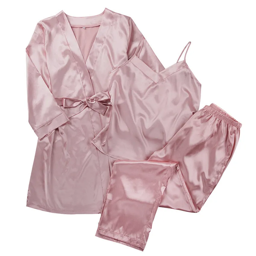 Satin Pink Simple Pajamas Suit