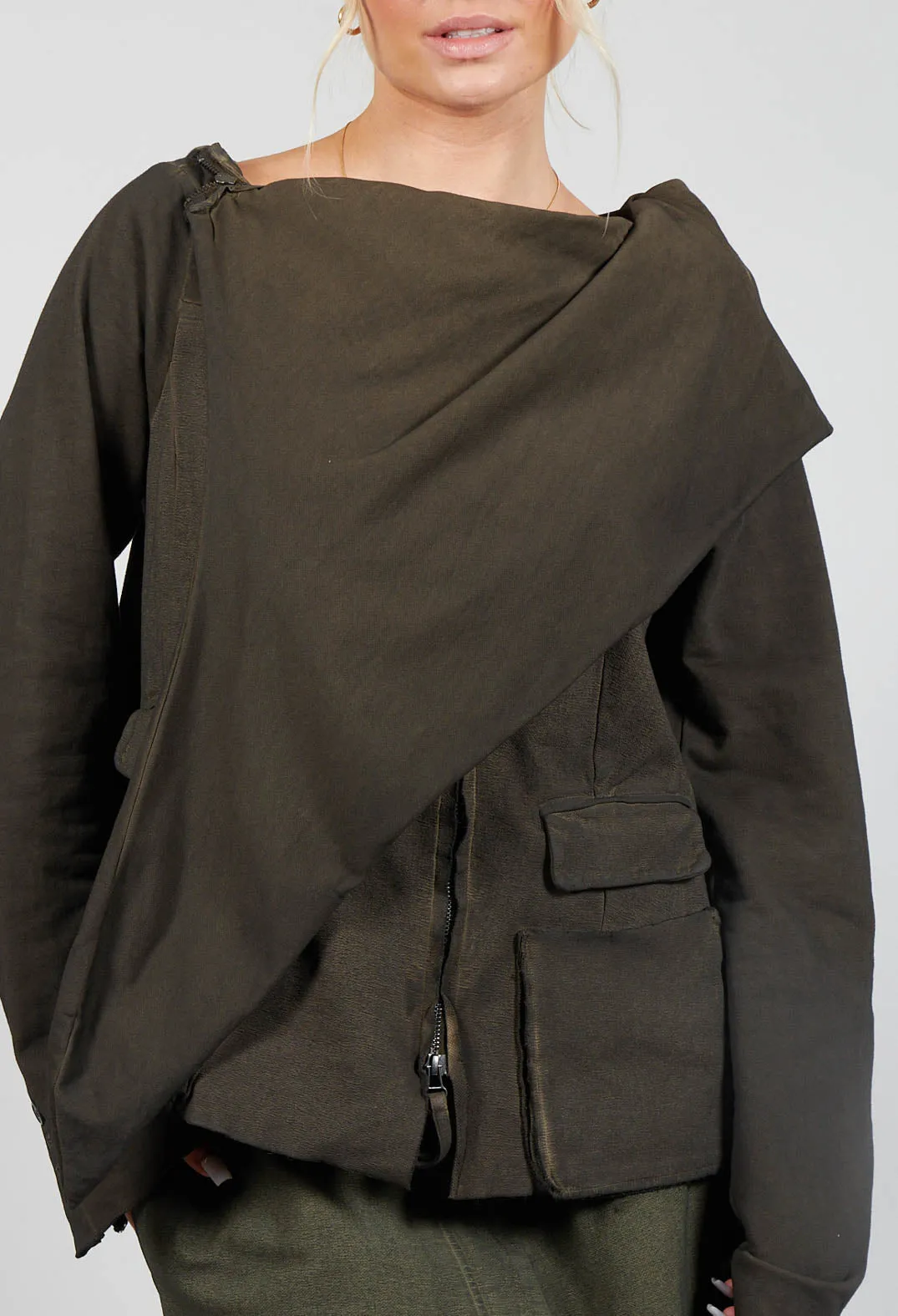 Scarf Neck Utility Jacket in Khaki Cloud