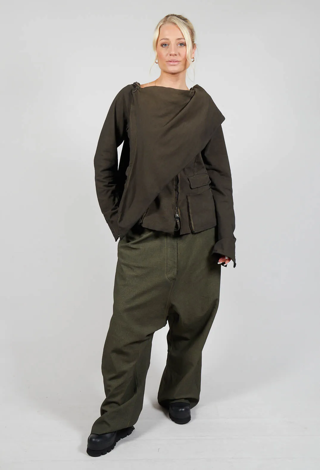 Scarf Neck Utility Jacket in Khaki Cloud